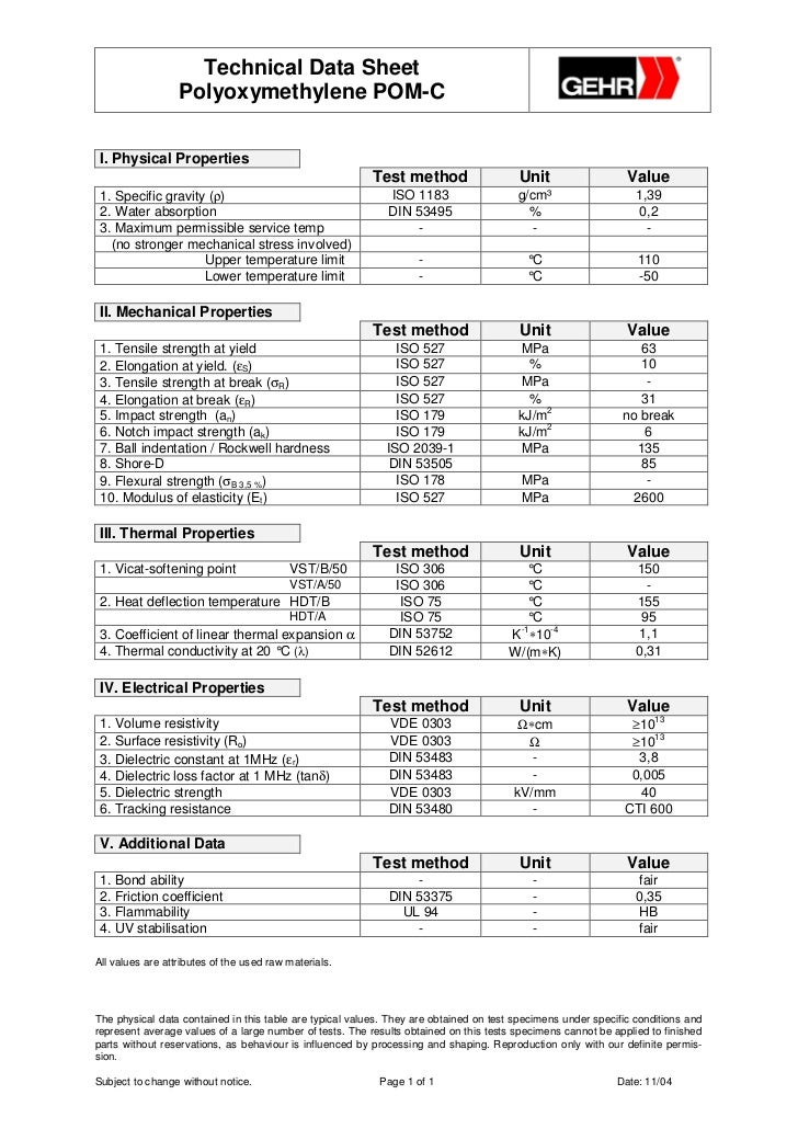 Pom properties data sheet _ gehr