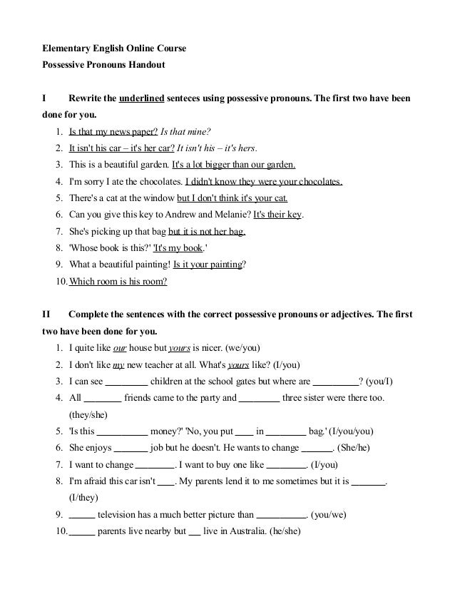 possessive-pronouns-elementary-english-course-exercises