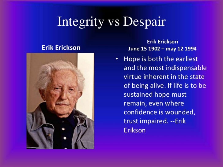 ego integrity versus despair Integrity means the truthfulness of one's individual with ego integrity you are being truthful and honest to yourself giving you a peace of mind on the things. ego integrity versus despair Integrity means the truthfulness of one's individual with ego integrity you are being truthful and honest to yourself giving you a peace of mind on the things.