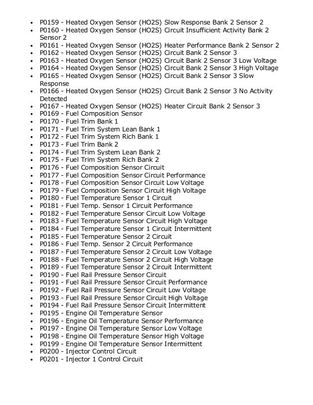 Powertrain Codes DTC list