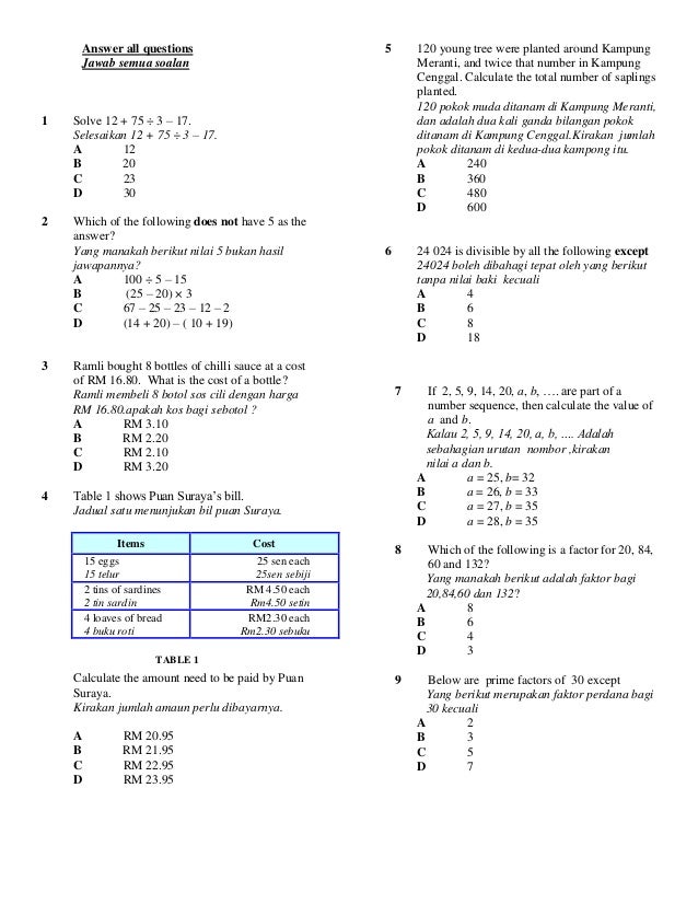 Soalan Matematik Pertengahan Tahun Tingkatan 2 Jalan Permata 2