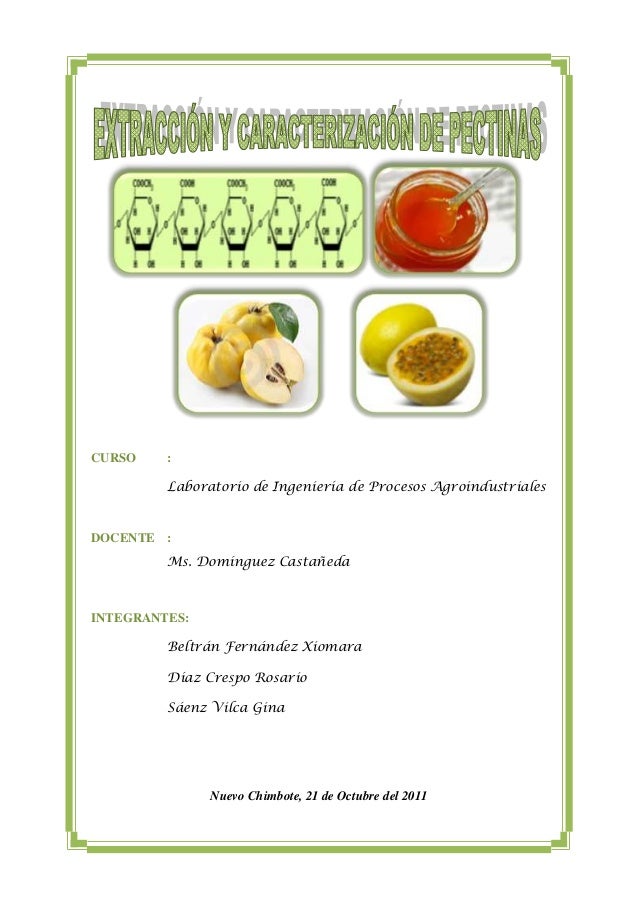 extraccion de pectina a partir de Extraccion y caracterizacion de pectinas 1 objetivos: extraer la pectina de deshechos cítricos, plátano, manzanas, membrillo evaluar el rendimiento de. extraccion de pectina a partir de Extraccion y caracterizacion de pectinas 1 objetivos: extraer la pectina de deshechos cítricos, plátano, manzanas, membrillo evaluar el rendimiento de.