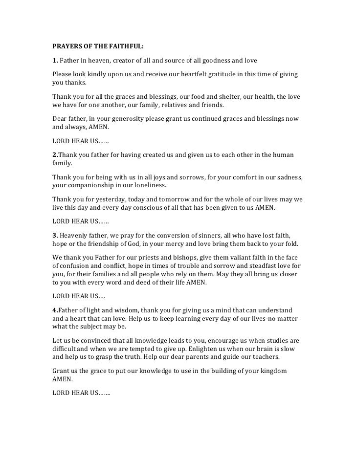 Prayers of the faithful