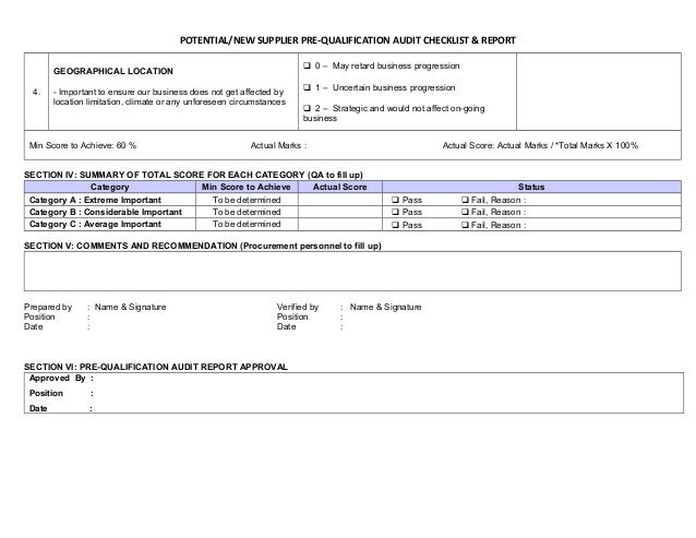 vendor qualification form template pre qualification audit checklist report vendor qualification form template pre qualification audit checklist report
