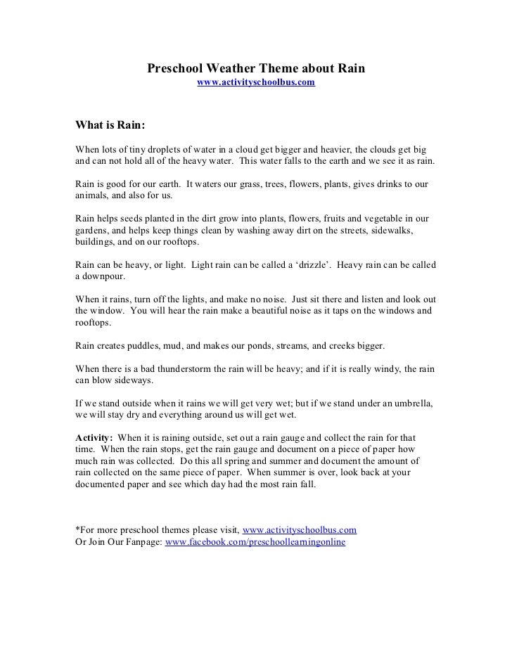 Preschool Lesson Plan Rain & Weather