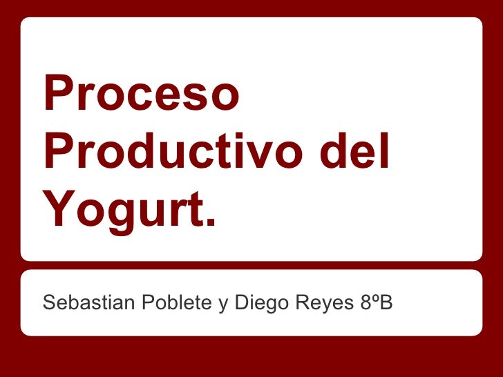 Proceso productivo del Yogurt Proceso productivo del Yogurt