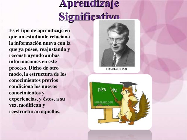 Es el tipo de aprendizaje enque un estudiante relacionala información nueva con laque ya posee, reajustando yreconstruyend...