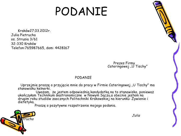 Podanie O Przyjęcie Na Praktykę Zawodową U Tischy