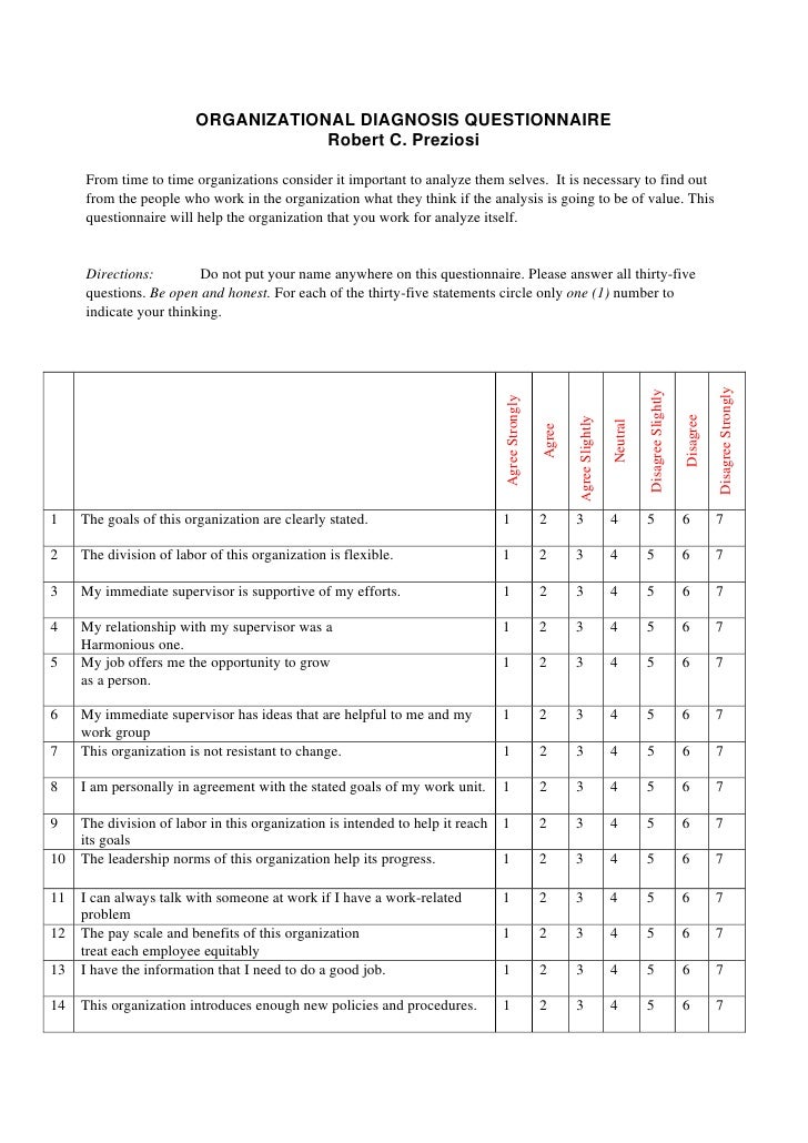 organizational diagnosis questionnaire odq business consulting questionnaire