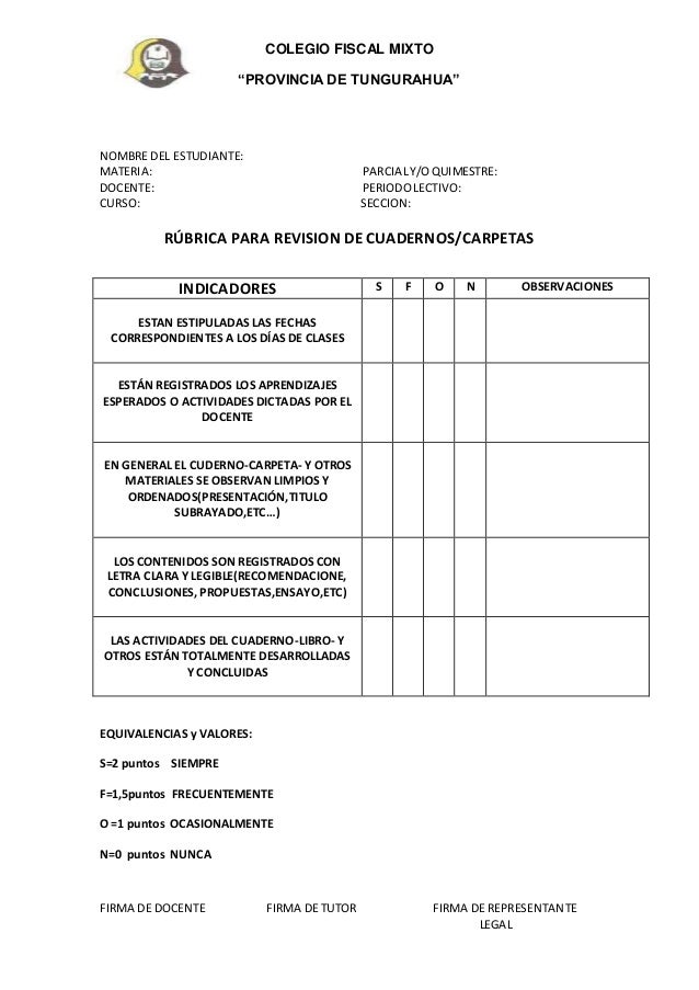 COLEGIO FISCAL MIXTO
“PROVINCIA DE TUNGURAHUA”
FIRMA DE DOCENTE FIRMA DE TUTOR FIRMA DE REPRESENTANTE
LEGAL
NOMBRE DEL EST...