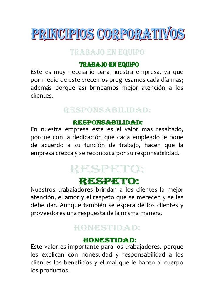 LISTA DE VALORES EMPRESARIALES lista de valores empresariales: