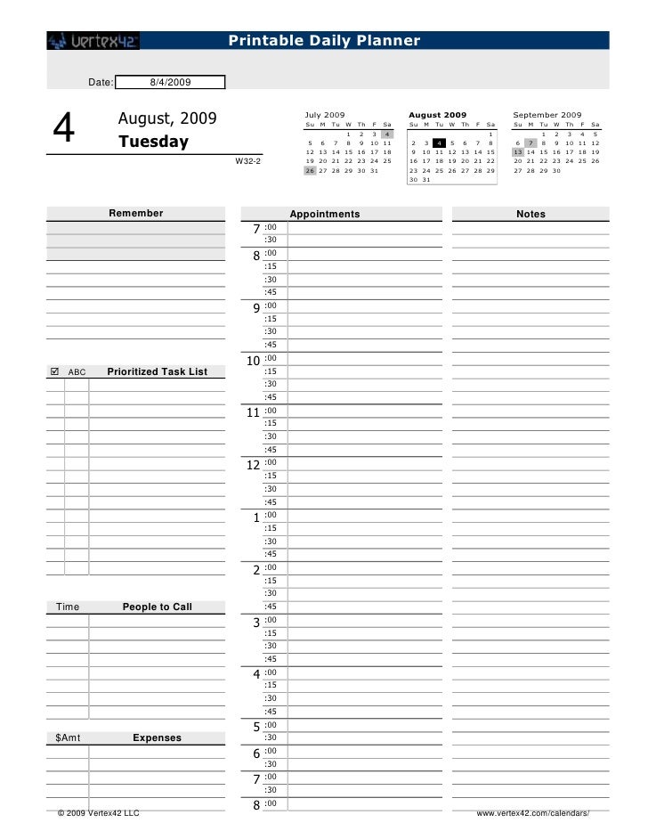 daily sheet calender