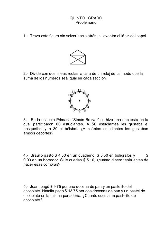 Problemario quinto grado