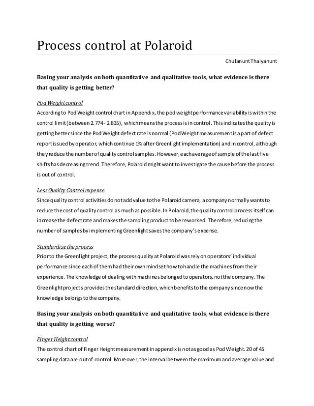 process control at polaroid (a) case study analysis process control at polaroid (a) case study analysis