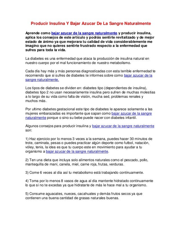 Producir Insulina Y Bajar Azucar De La Sangre Naturalmente Producir Insulina Y Bajar Azucar De La Sangre Naturalmente