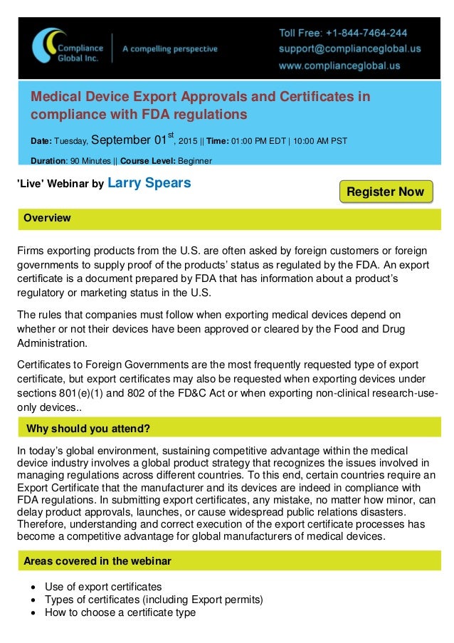 Medical Device Export Approvals And Certificates In Compliance With F Device Regulatory Strategy Template