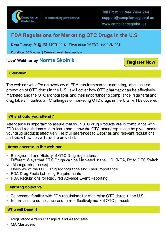 FDA Regulations for Marketing OTC Drugs in the U.S. By Compliance G…