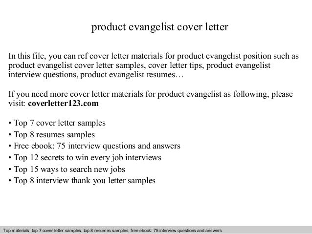 Evangelist Cover Letter product evangelist cover letter In this file, you can ref cover letter materials for product ...