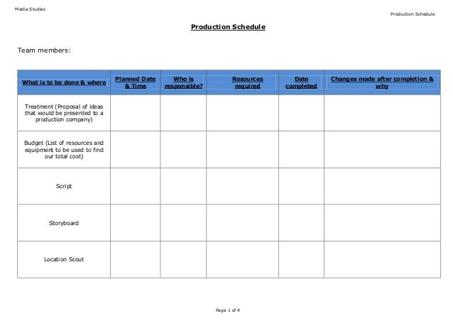 blank production schedule template