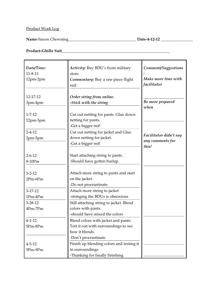 work order log template