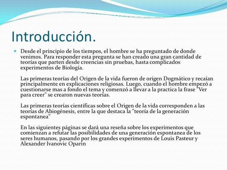 HIPOTESIS SOBRE EL ORIGEN DE LA VIDA