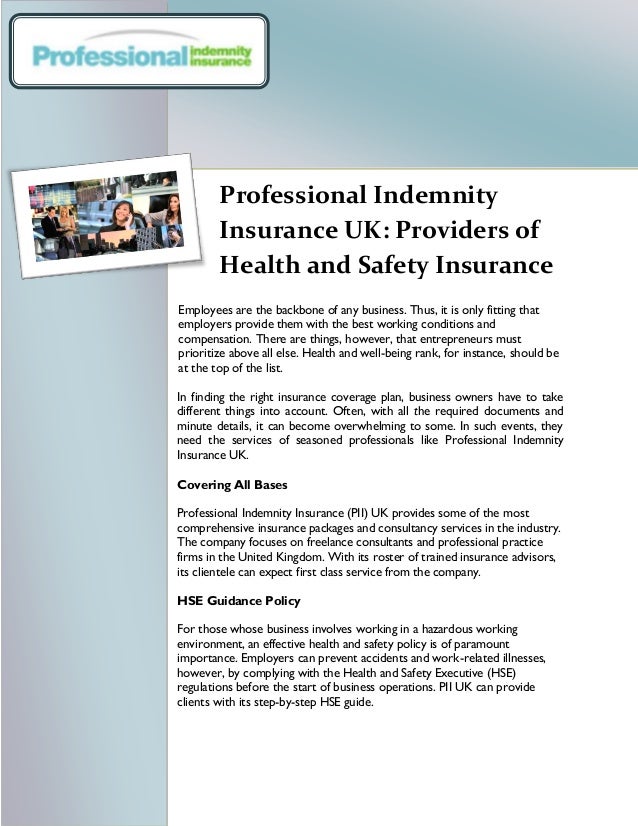 Professional Indemnity Insurance UK: Providers of Health and Safety Iâ€¦