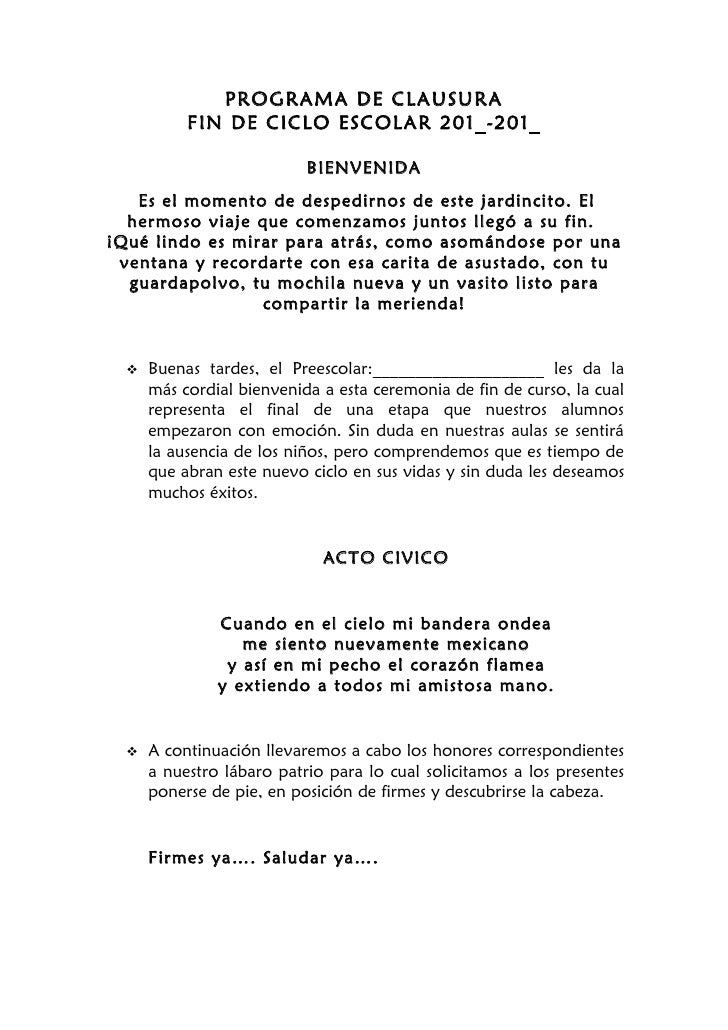 Programa de clausura el bueno jeje Programa de clausura el bueno jeje