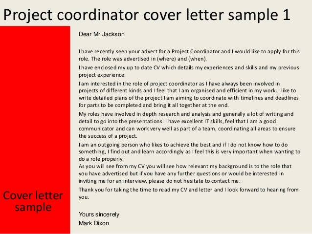 sample project coordinator cover letters
