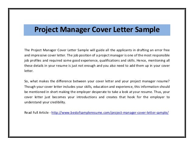 Project Manager Cover Letter Project Manager Cover Letter