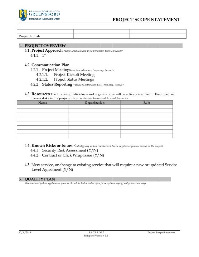 Template Of Project Scope Statement - Free Software and ...