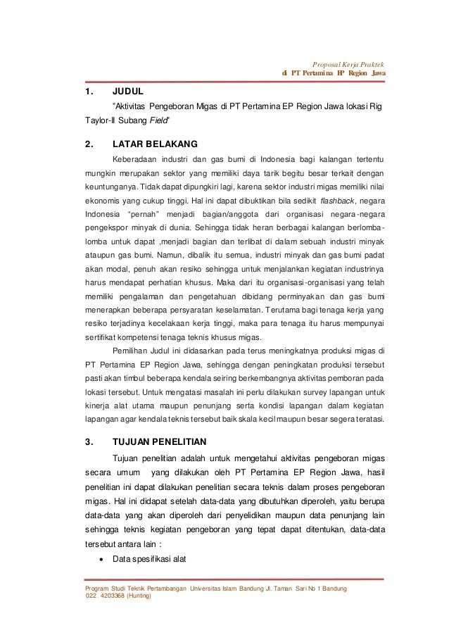 Proposal kerja praktek pemboran di pt pertamina ep