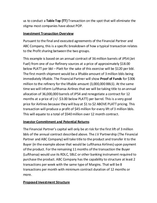 Proposal for financial joint venture partner