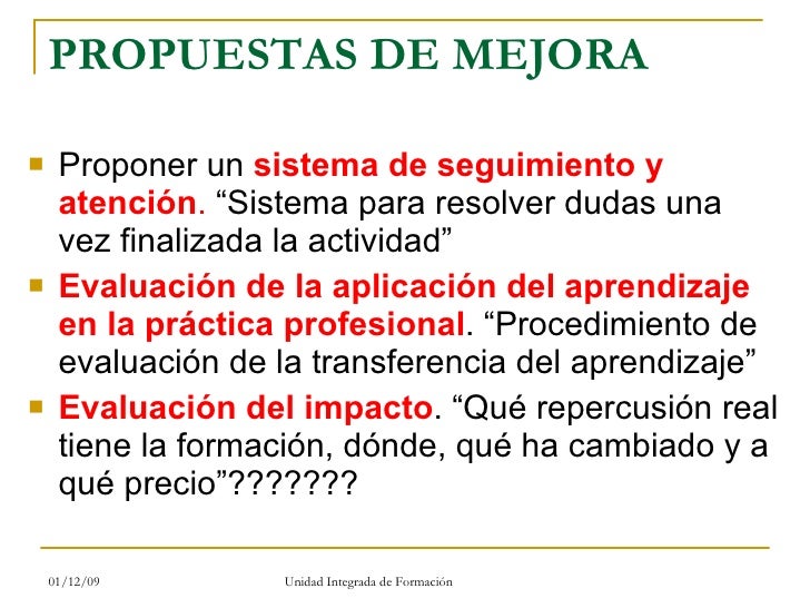 Propuesta De Mejora Y De Objetivos Unidad Formacion