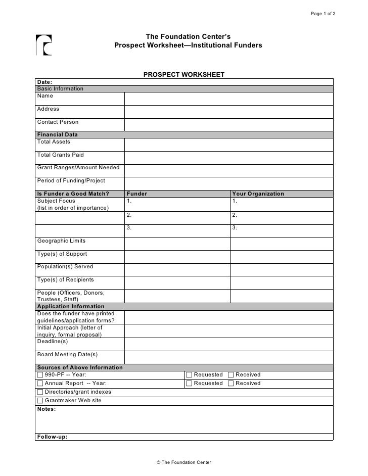 Prospect Worksheet