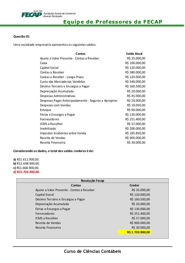 Uma sociedade empresaria apresentou os seguintes saldos
