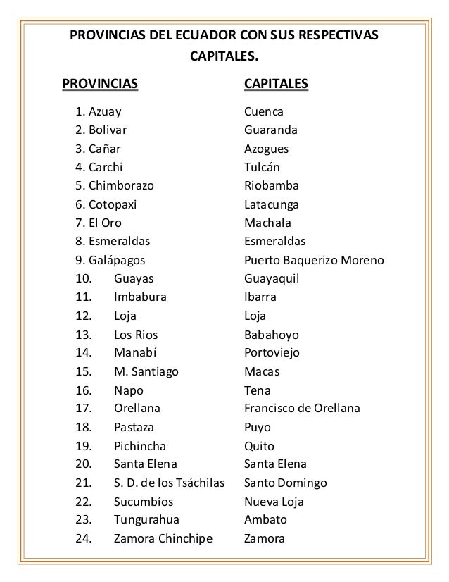 ECUADOR Y CAPITALES ecuador y capitales: