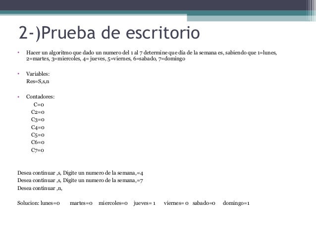 Prueba de escritorio Prueba de escritorio