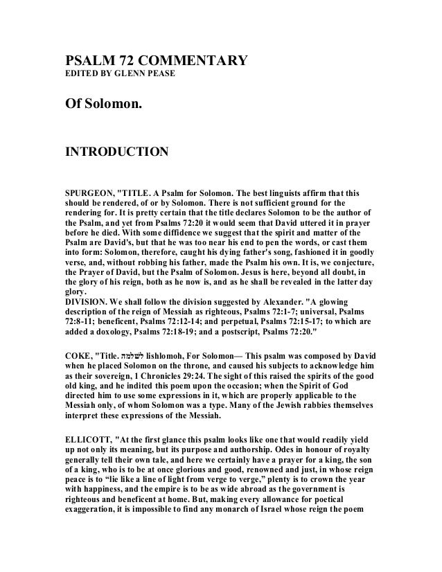 Psalm 72 Commentary Psalm 72 Commentary