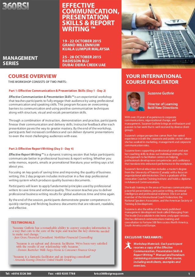 Report writing and presentation skills course outline