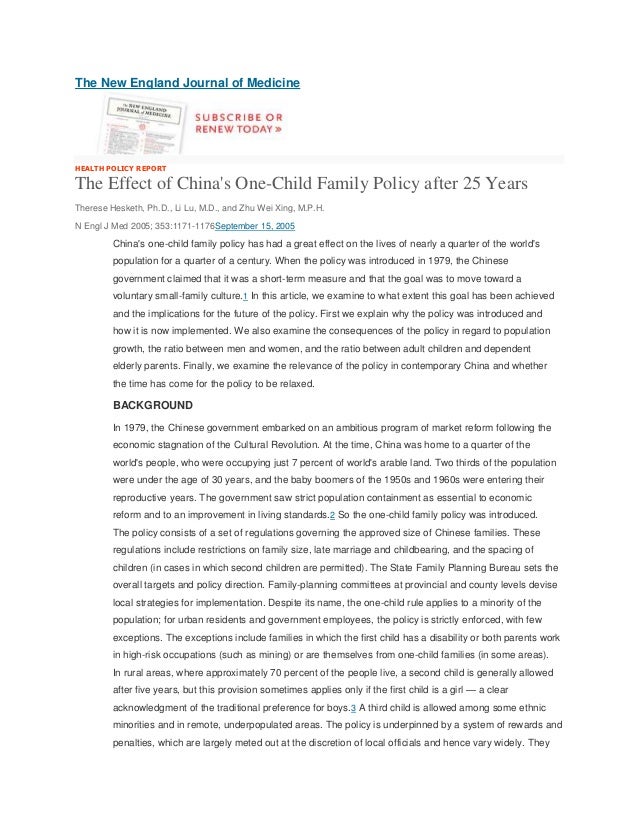 China one child policy essay