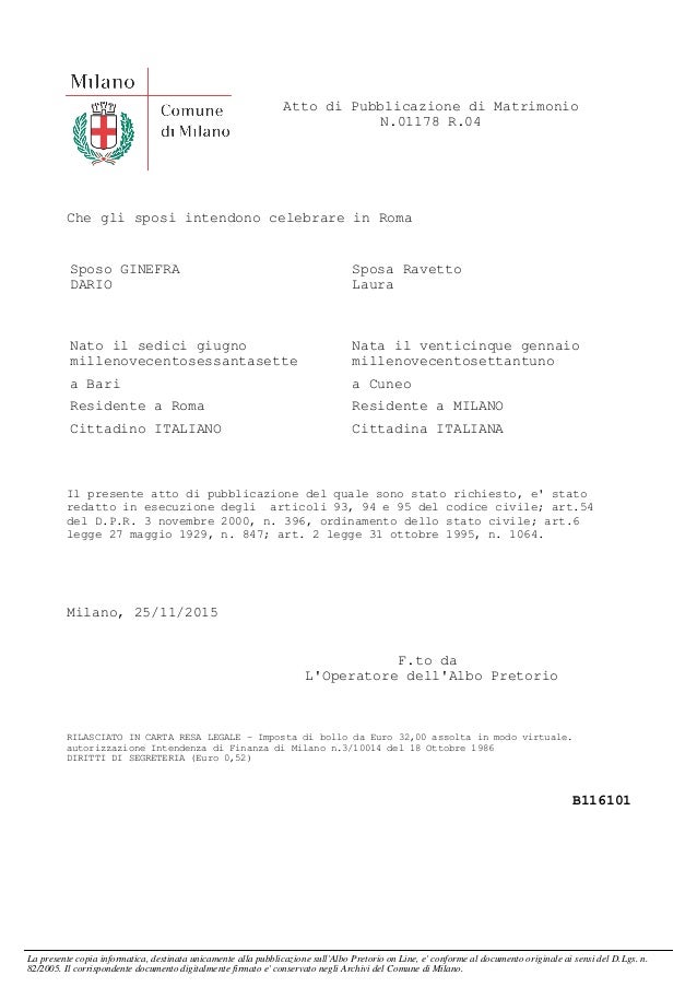 pubblicazione matrimonio