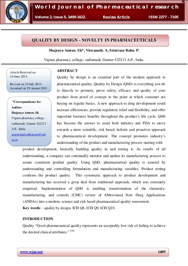 Quality by Design Novelty in pharmaceuticals