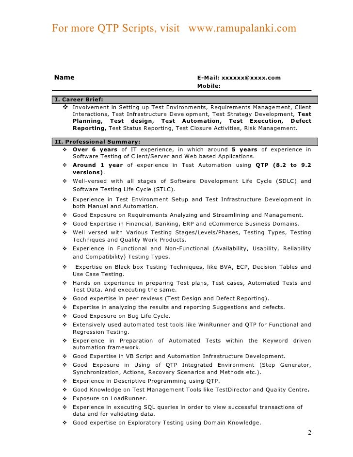 Sample resume for manual test engineer