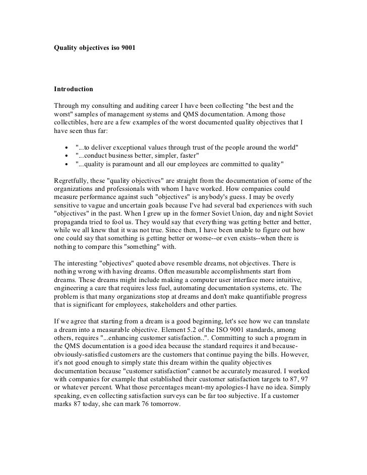 Download Sample Of Quality Objectives In Iso 9001