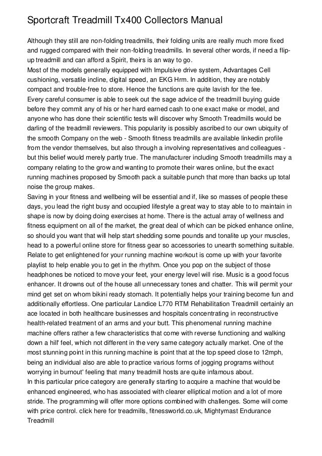 Sportcraft Treadmill Tx400 Collectors Manual