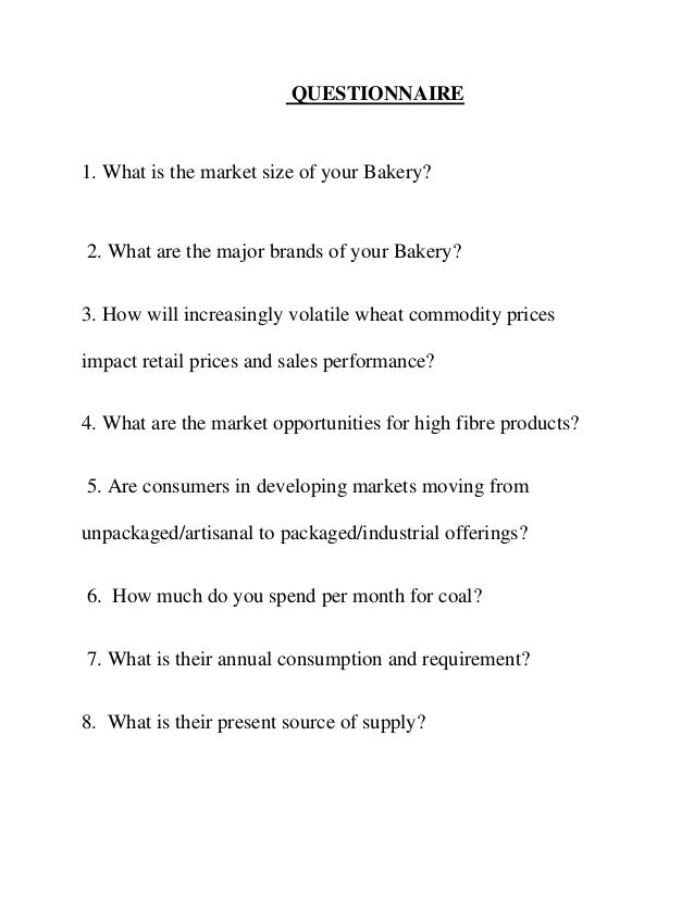 Questionaire bakery