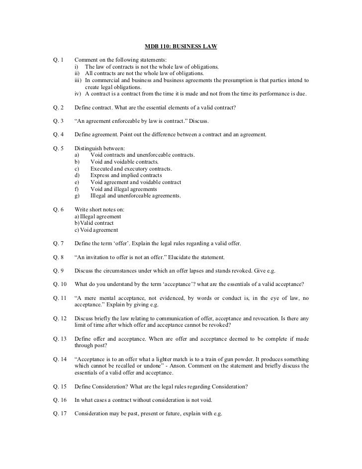 Business law question papers and answers