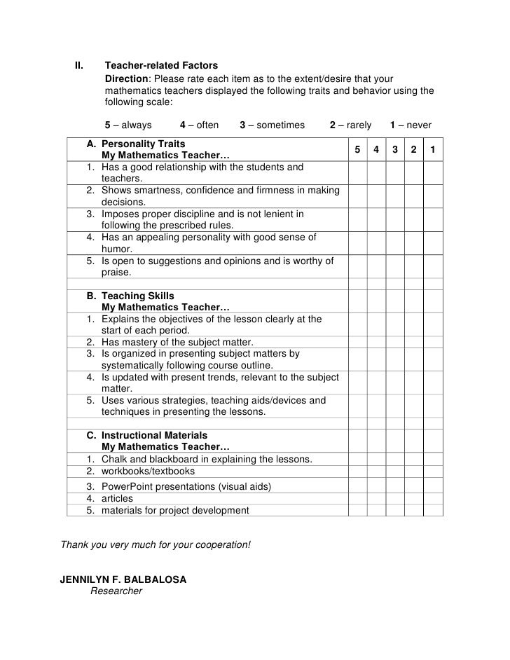 Sample questionnaire students thesis