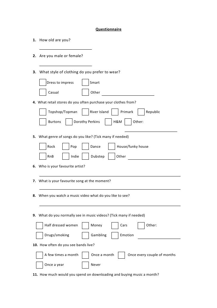 Style Questionnaire Fashion Style Questionnaire Fashion