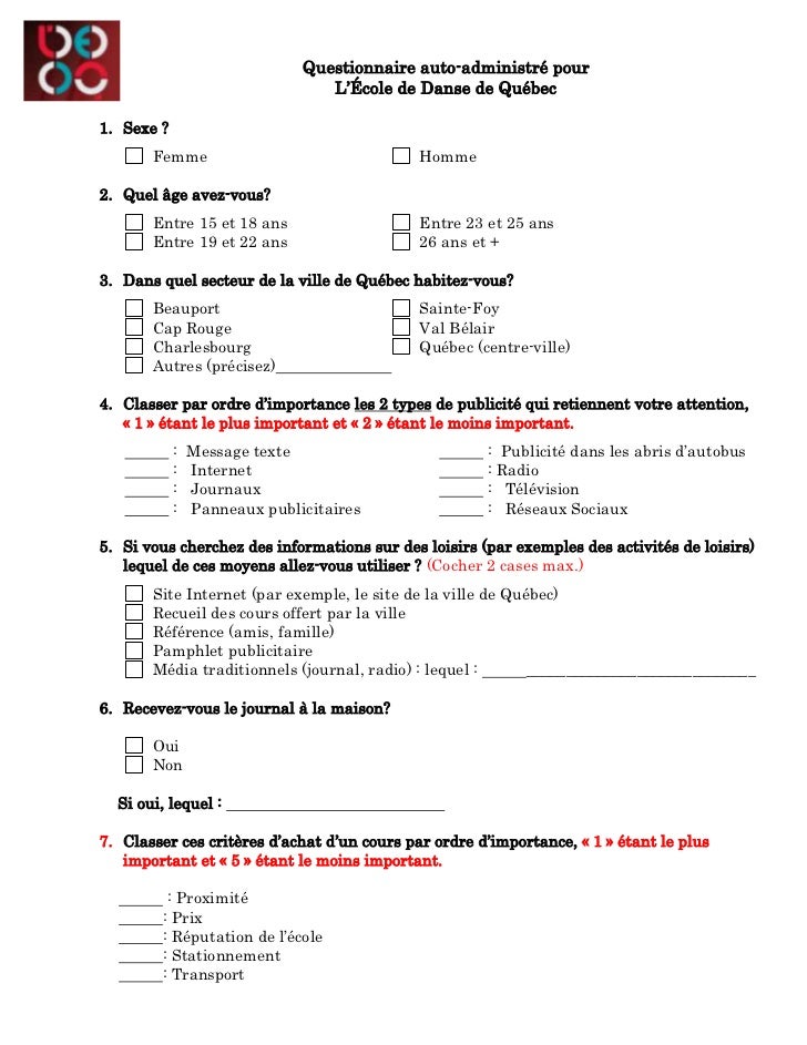 Questionnaire cours de marketing